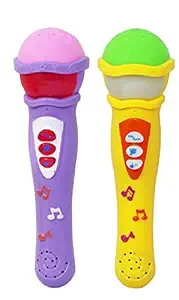 VWorld Musical Microphone Singing Mic Toy with 3D Lights and Self Voice Mike Sound Toy for Kids (Multicolor)(Pack of 2) (MIKE02)