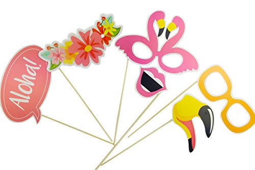 Homankit 21 Stück Flamingo Hawaii Foto Requisiten Foto Accessoires für Sommer Strand Urlaub Geburtstag Hochzeit Party - 4