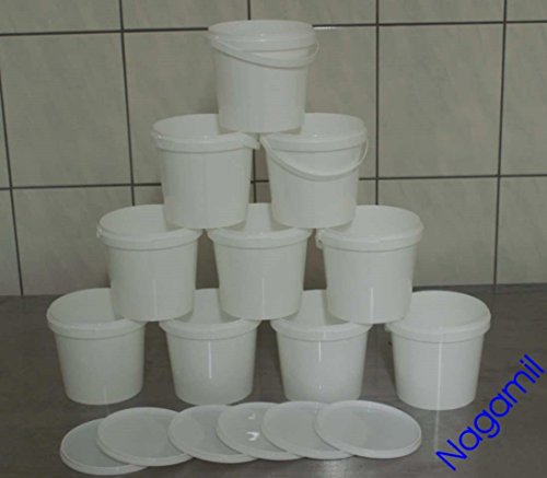 10x 1 Liter Eimer mit Deckel, weiß, lebensmittelecht, stapelbar