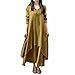 Produktbild Damen Kleid ,LMMVP Frauen Lose Baumwoll Langarm Leinen Boho Party Langes Maxi Kleid (XL, Yellow)