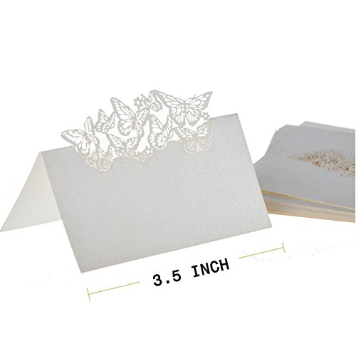 Tinksky Tischkarten Platzkarten Schmetterling Papier Namenskärtchen Tischkärtchen für Hochzeiten Partys 50stk (weiß) - 3