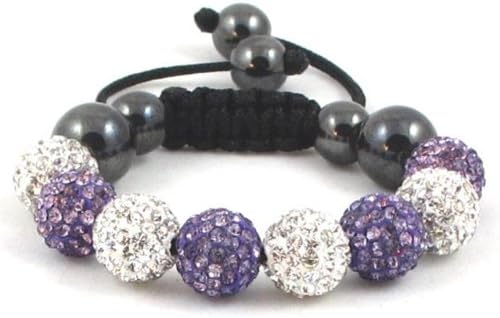 08-Ball Children Kids Girls Boys Petites Teen White Purple Lotus Bead Shamballa Bracelet on Black String