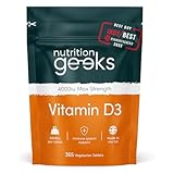 Vegetarian Vitamin D3 4000 Iu - 1 Year Supply, 365 Easy-swallow High Strength Vitamin D Supplement Tablets - Uk Made Vit D & D3 Vitamins Awarded By The Independent