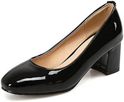 Odomolor Women's Kitten Heels Solid Pull-On Square Closed Toe Pumps-Shoes, Black, 39