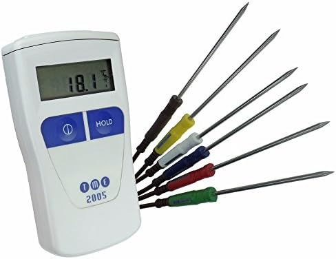 TME CA2005-PK Chef Thermometer, High Accuracy, 6 Needle Probes, Professional Range, White/Blue/Brown/Green/Red/Yellow