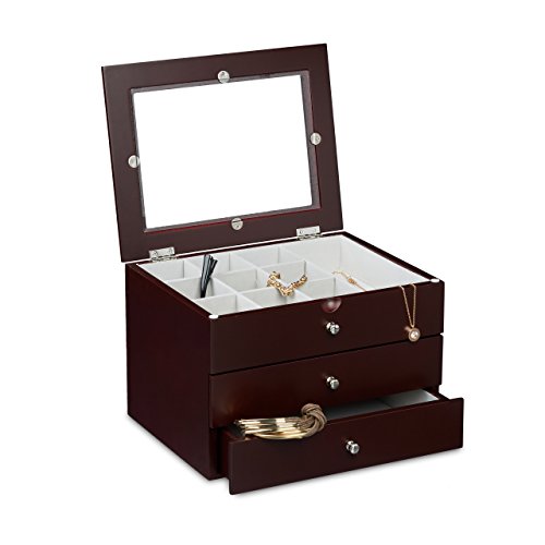 Relaxdays 10020419_558 - Joyero de diseño clásico para Mantener ordenadas y limpias Las Joyas y Ahorrar Espacio, 21 x 25,5 x 17 cm, Color café