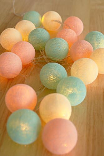 Ball String Lights Kids 20 Cotton LED Battery Operated Wedding and Party Décor Warm White Light (Pastel)