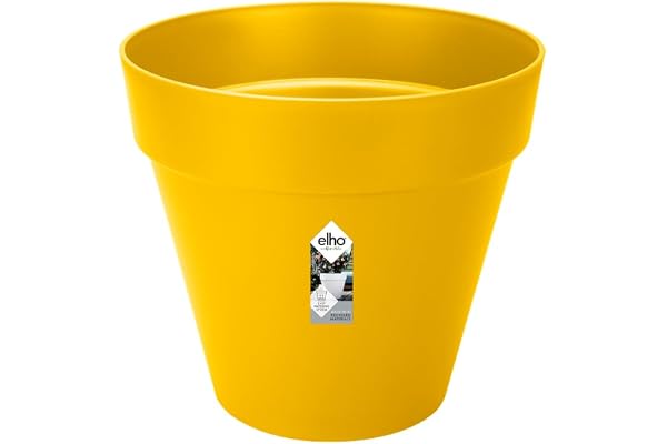 Elho Loft Urban Rond 40 - Pot De Fleurs pour Extérieur - Plastique 100% recyclé - Ø 38.5 x H 35.3 cm - Jaune/Ocre