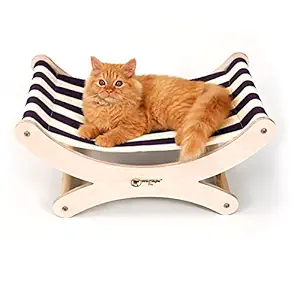 WildStyle Pets (Curve Cat Bed), Cats Bed, Kitten Bed, Indoor & Outdoor, Detachable Wooden Frame, Elevated Pet Bed, Brown Cotton Fabric