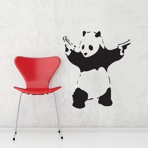 BANKSY GANGSTER PANDA WITH GUNS VINYL WALL ART DECAL STICKER 70CM (H) X 60CM (W)