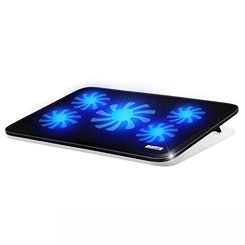 'Halterung Kühler zu 5 Lüfter für Laptop Notebook PC, Konsolen... Kompatibel-Gerät bis 17, Beleuchtung Blaue LED, höhenverstellbar, 2 Ports USB...