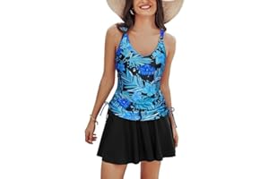 Kate Kasin Women's Tankini Swimsuits Tummy Control 2 Piece V Neck Ruched Swimsuits with Skirts Beach Swim Dress