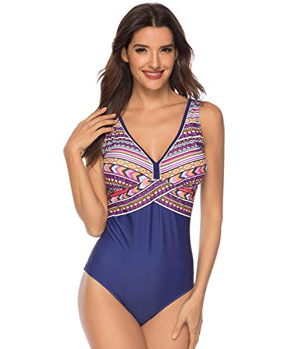 Lachi Bañador de Una Pieza Mujer Traje de Baño de Playa Piscina Natación Bikini Monokini Tankini V-Cuello Halter Estampado