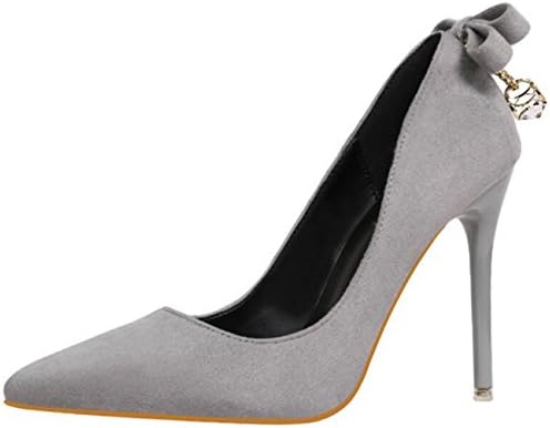 Mashiaoyi Women's Bowknot Stiletto Slip-on Diamond Court Shoes UK 5 Grey