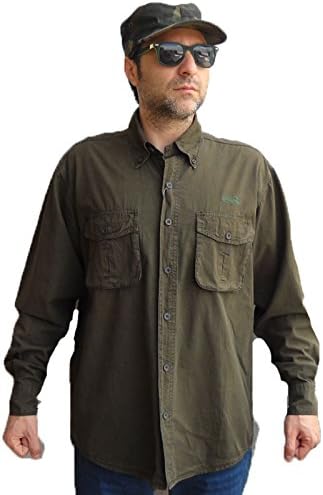 Hunting Shirt Tunic Hunting Fishing Beige Camel Stonewashed Cotton Pockets, green, XX-Large