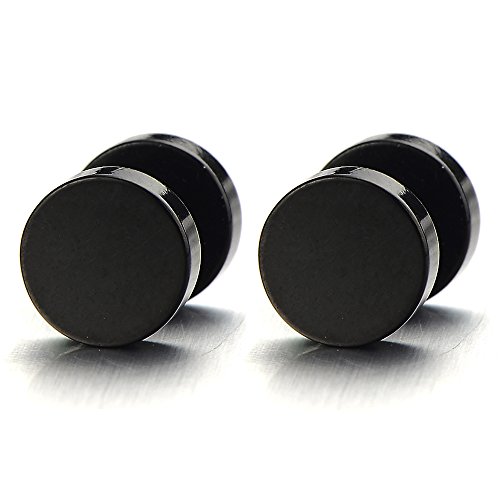 10MM Nero Cerchio Orecchini da Uomo Donna, Finto Dilatatore Fake Plug, Acciaio Inossidabile, 1 Paio
