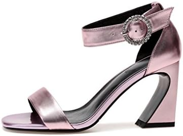 BIANJESUS Sandals Female Women Ladies Summer Middle Highthick Heel Leather Slotted Buckle Slope Hasp Fashion Comfortable Casual Square Head Open Toe Rhinestone Hollow Buckle Horseshoe,Pink,EU38