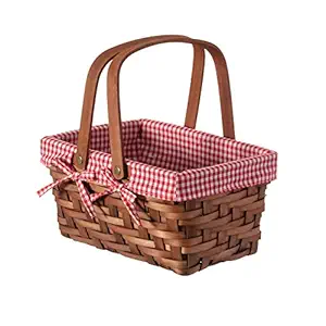 Vintiquewise TM Rectangular Basket Lined with Gingham Lining, Small