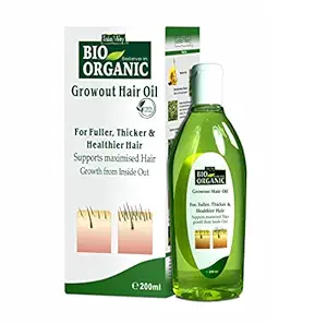 INDUS VALLEY Bio Organic Growout Hair Oil for Hair Growth 100% Organic and vegan that combats dandruff, flaky scalp, frizz and split ends -200ml