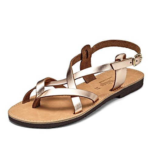 SCHMICK leather sandals 'Artemis' women roman sandals summer shoes made of genuine leather metallic look, Schuhgröße:37 EU;Farbe:rose-gold