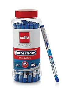 Cello Butterflow Ball Pen | Blue Ball Pens | Jar of 25 Units | Best Ball Pens for Smooth Writing | Ball Point Pen Set? | Pens for Students and Professionals | Cello Stationery