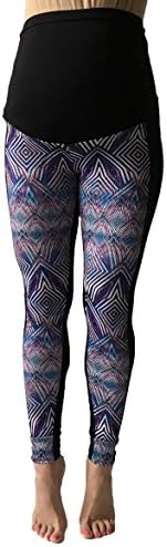 Maternity Zigzag Leggings Over bump, Pink,Black,White, No See Through Maternity Leggings, Chevron Print (XL, aztec)