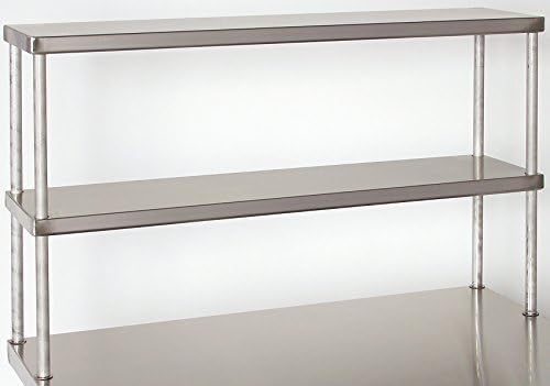Tarrison DOS1260 Heavy Duty 18 Gauge Stainless Steel Top Double Work Table Overshelf, 60" Length x 30" Height x 12" Depth