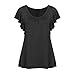 Produktbild Kurzarm Oberteile Damen,Frauen Tops Sexy Falten Bluse Oberteil Flowy Elegant O-Ausschnitt Sommer Shirt Tanktops (Schwarz, XXL)