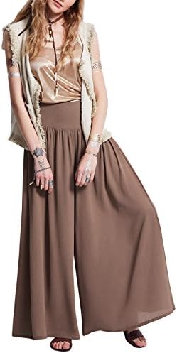 Bohoartist Women's Polyester Khaki High Waisted Loose Wide Leg Palazzo Pants Trousers (XL)