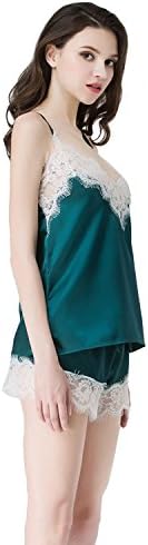 YQM Satin Pajama Set for Women Sleepwear Sleeveless Lace Tops and Shorts PJS