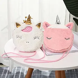 ALMOSTHERE CY-001 Unicorn Fur Sling Bag for Girls Cross Body Unicorn Theme Shoulder Messenger Travel Bag for Girls Zipper Closer with Long Strip Soft Cute Unicorn Fur Sling Bag Pack of 1