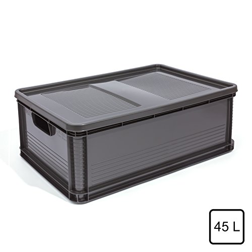 45 Liter Lagerkiste Euro Box Stapelbox Transportbox mit Deckel geschlossene Obstbox Gewerbekiste Lager - 4