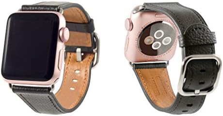 Sol Accessories Genuine Leather Wrist Band Replacement Straps with Stainless Steel Buckle Clasp compatible with Apple iWatch 38mm & 42mm Series 1/2/3/4/5 (38mm, Black)