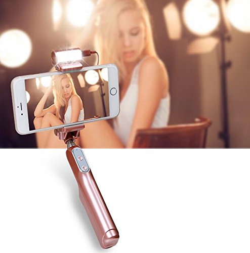 Delmkin Asta per selfie Mini Selfie Stick con luce SelfieÂ â€“Â per tutti i IOS, Android Smartphone, bianco