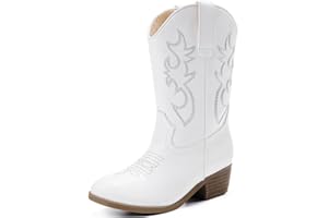 LAURMOSA Girls Cowboy Boots Mid Calf Zipper Pointed Toe Low Heel Cowgirl Boots for Little Big Kids Party Country Horse Riding