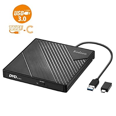 Rodzon Lecteur CD DVD Externe Type C USB 3.0,Graveur CD DVD Externe CD/DVD /-RW/ROM Transmission à Grande Windows 10/8 / 7 / XP/Vista/Linux/Mac OS