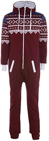 Mens Unisex Aztec Print Zip Up All in One Hooded Jumpsuit Playsuit (Large (42" Chest 66" Length Approx), Wine)
