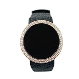 Techno-Pave Iced Out Bling Lab Diamond Rose Gold Schwarz Digital Touchscreen Sportuhr Silikon Band