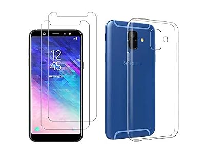 Novago Compatible avec Samsung Galaxy A6 Plus SM-A605 (Pack 2 en 1) Coque Transparente Solide +2 Films écran Verre trempé(Films Plus Petits Que l'écran)