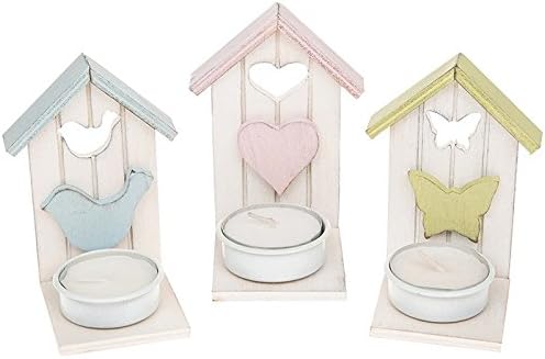 Set of 3 House Tea Light Candle Holders Heart Bird Butterfly 10cm