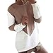 Produktbild Damen Pullover, GJKK Damen Herbst und Winter Strickpullover Langarm Rundhals Lose Hohl Pulli Stitching Strickpullover Strickpulli Pullover (Khaki, L)