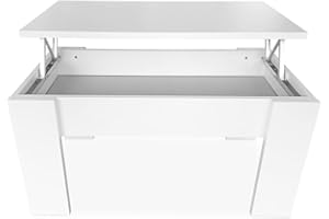 mattfy - Mesa de Centro para el Café/Té, Elevable, Mesita de Salón o Comedor, Color Blanco, Medidas: 90 cm (Ancho) x 50 cm (Fondo) x 46/57 cm (Alto)