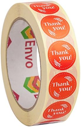 Thank You Stickers With Text "THANK YOU" Red Round Labels With Size 25mm - 1000 Labels On Roll by ENVO