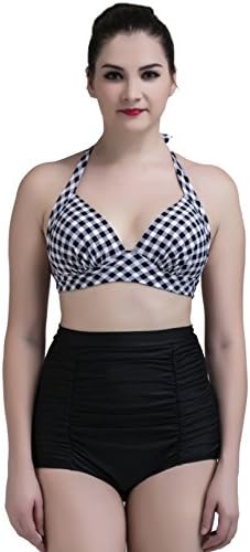 DATO Bikini Set Women Triangl Swimwear Plaid High Waist Swimsuit