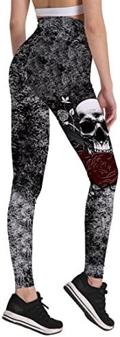 Women's Skull Printed Leggings Gun Rose Funny Slim Fit Casual Tights Pant No.5 M
