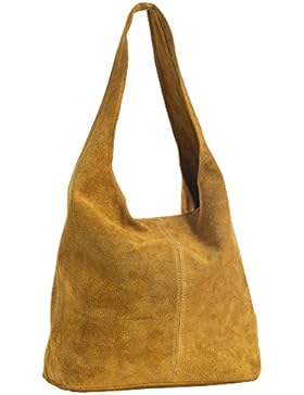 LiaTalia Große echte italienische Veloursledertasche-einzelner Schultergurt Hobo Nietentasche mit schützender...