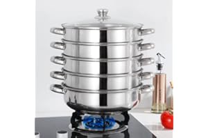 SHZICMY 5-lagiger Edelstahl Dampfgarer Glasdeckel 26cm/28cm/30cm (28)