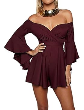 CoCo Fashion Damen Sommer Kurz Jumpsuits Bandeau Clubwear Sommer Overall mit Volant Ärmel