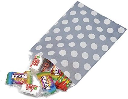 DREAM-PACK® 100x Grey Polka Dot Sweet Party Wedding Popcorn Gift Paper Bags- 7" x 9" (18cm x 23cm)