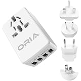 ORIA 4 USB Plug Charger, Oria Universal Travel Adapter, 23W/5V 4.6A Output Wall Charger Plug with UK/USA/EU/AUS multi plugs for iPhone 8/7/6s/6/Plus and More Android phones, Tablet, Power Bank